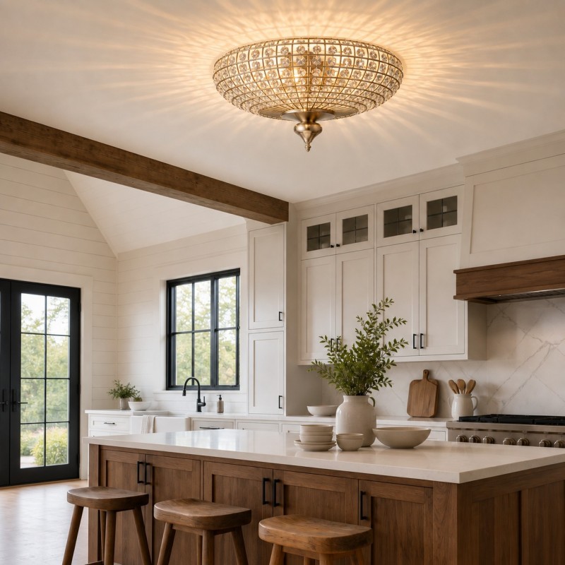 Celine Vintage Crystal Round Semi Flush Ceiling Light