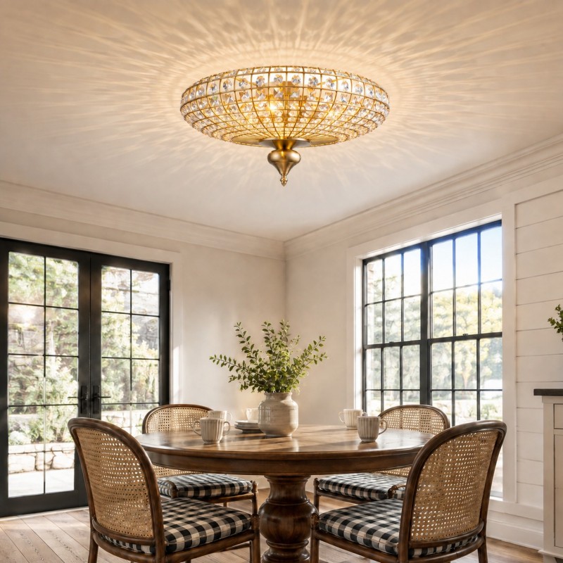 Celine Vintage Crystal Round Semi Flush Ceiling Light