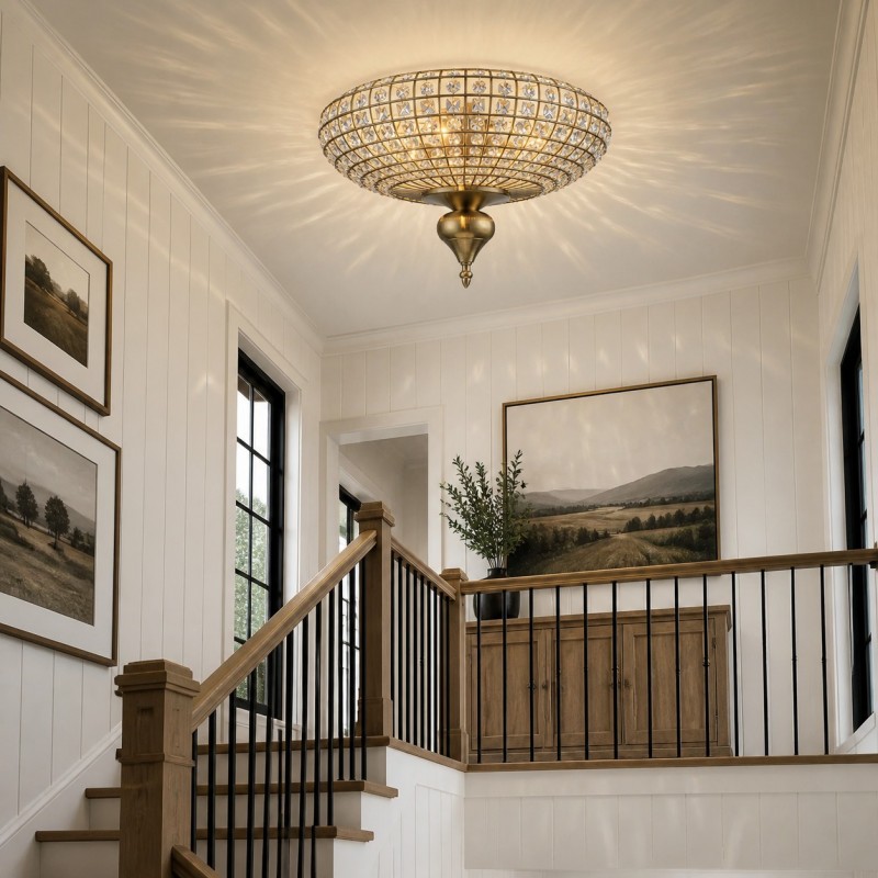 Celine Vintage Crystal Round Semi Flush Ceiling Light
