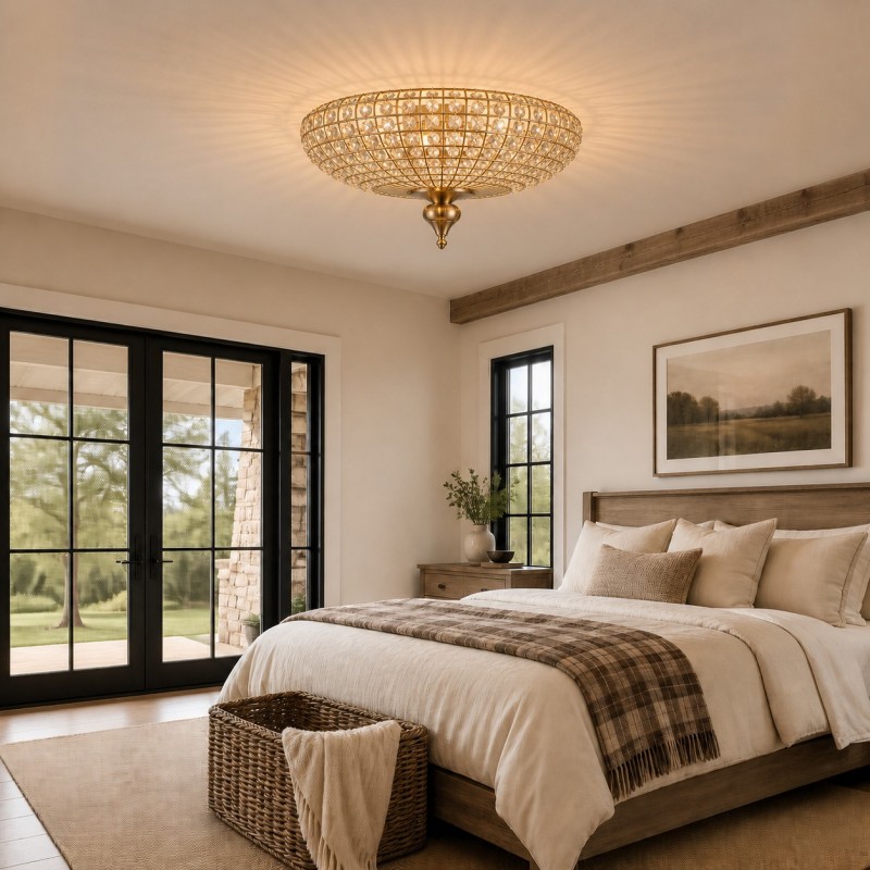 Celine Vintage Crystal Round Semi Flush Ceiling Light