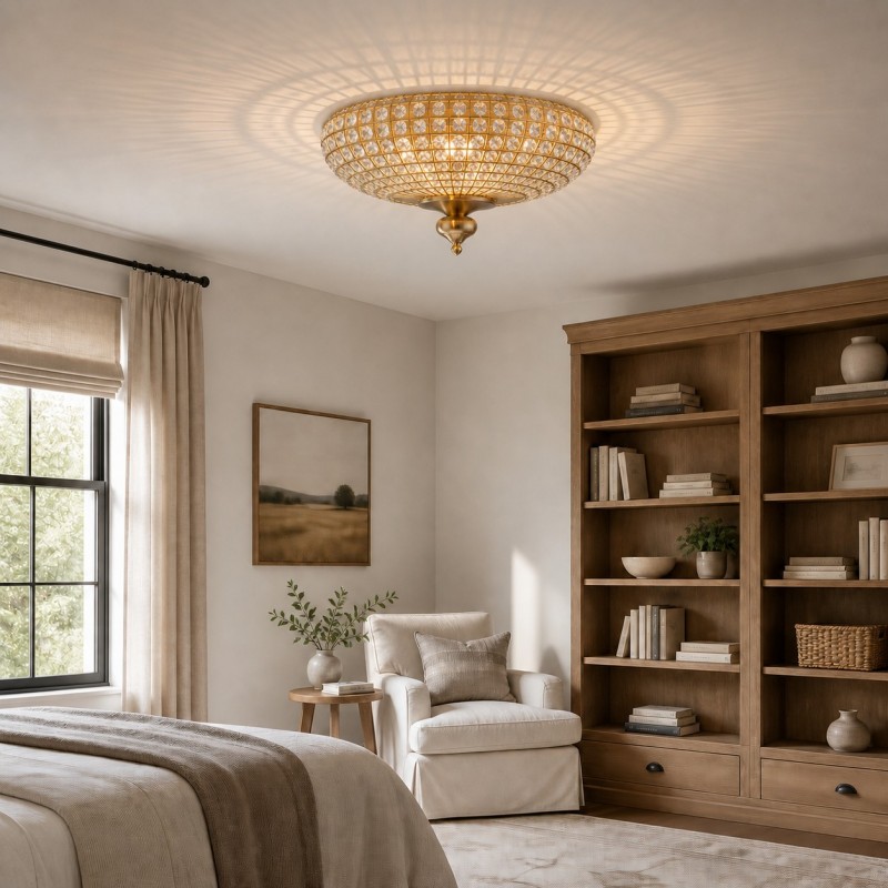 Celine Vintage Crystal Round Semi Flush Ceiling Light