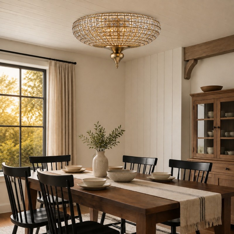 Celine Vintage Crystal Round Semi Flush Ceiling Light