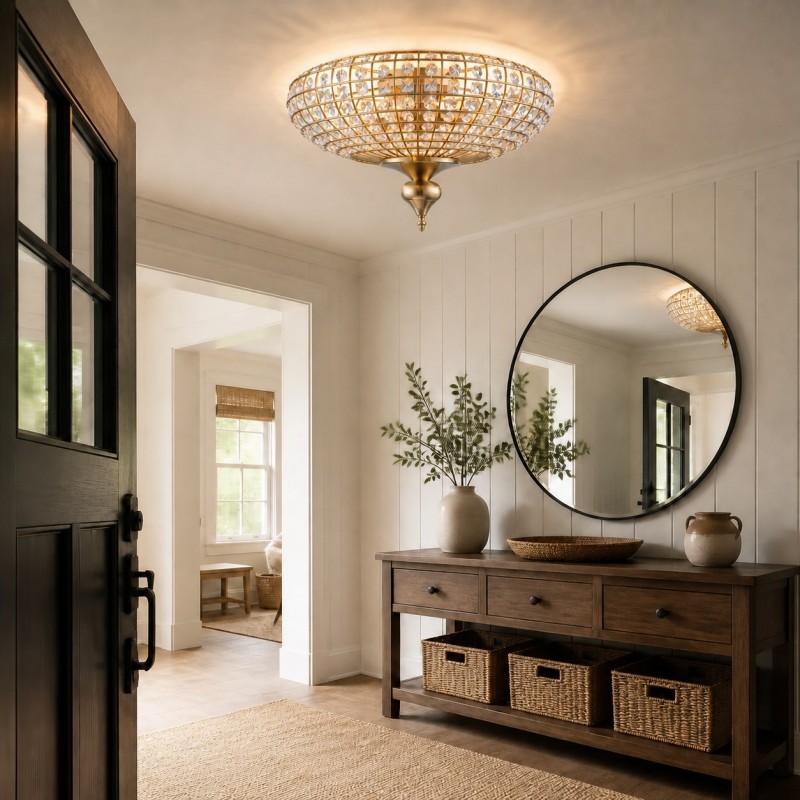 Celine Vintage Crystal Round Semi Flush Ceiling Light