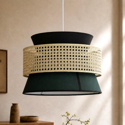 Lyzar Rustic Tiered Rattan Fabric Pendant Light