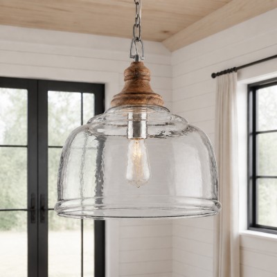 Alexander Farmhouse Wood Accent Clear Glass Pendant Light