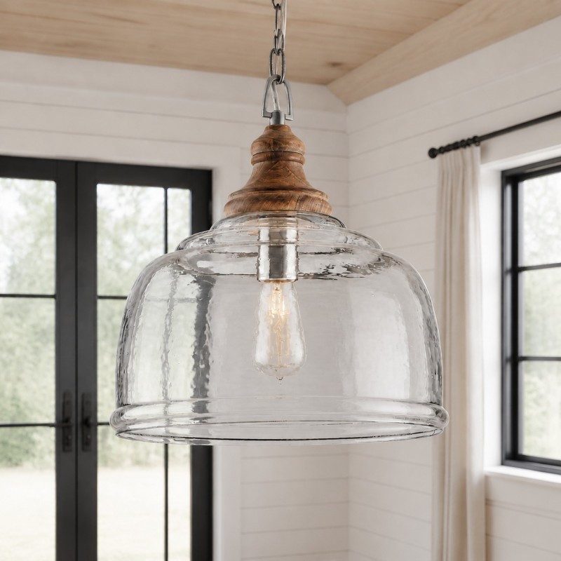 Alexander Farmhouse Wood Accent Clear Glass Pendant Light