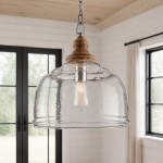 Alexander Farmhouse Wood Accent Clear Glass Pendant Light