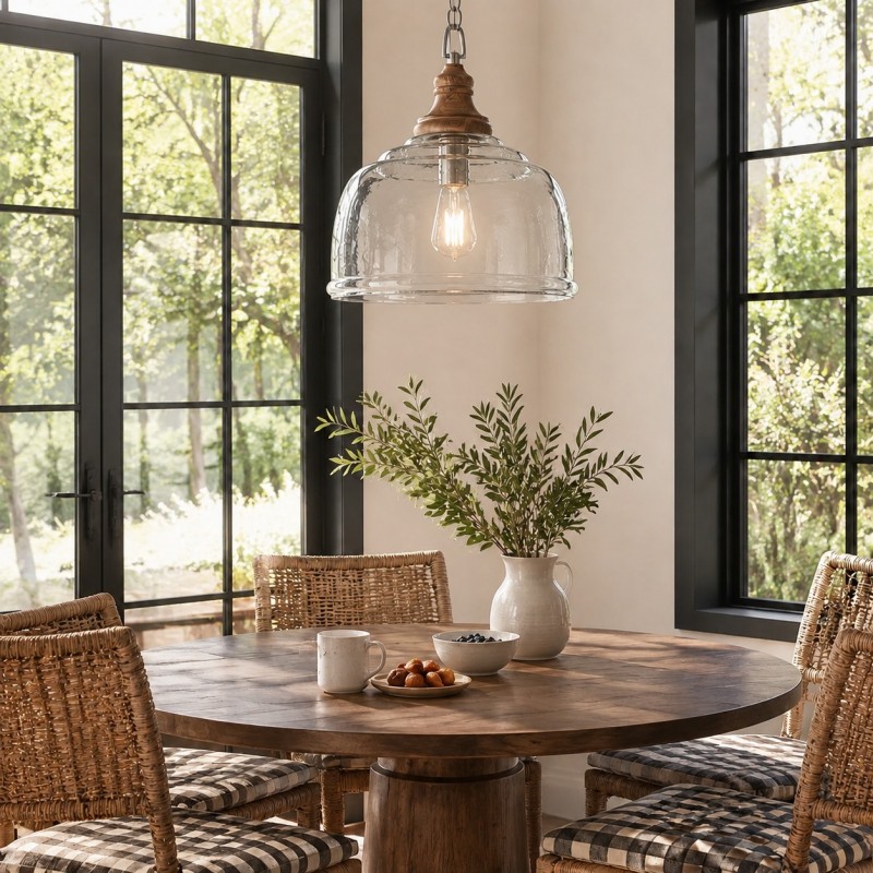 Alexander Farmhouse Wood Accent Clear Glass Pendant Light