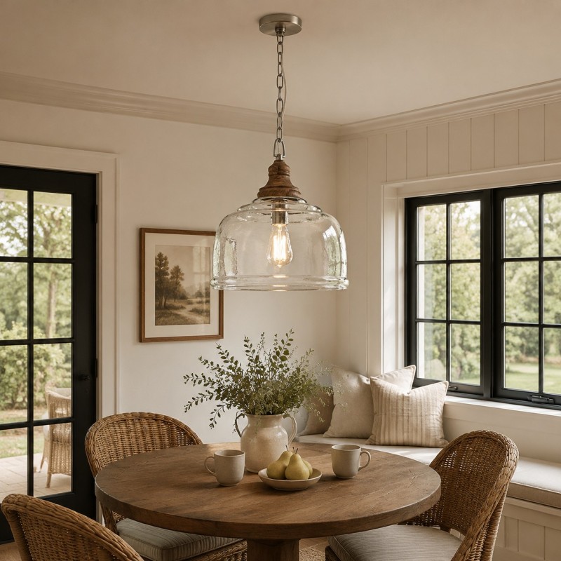 Alexander Farmhouse Wood Accent Clear Glass Pendant Light
