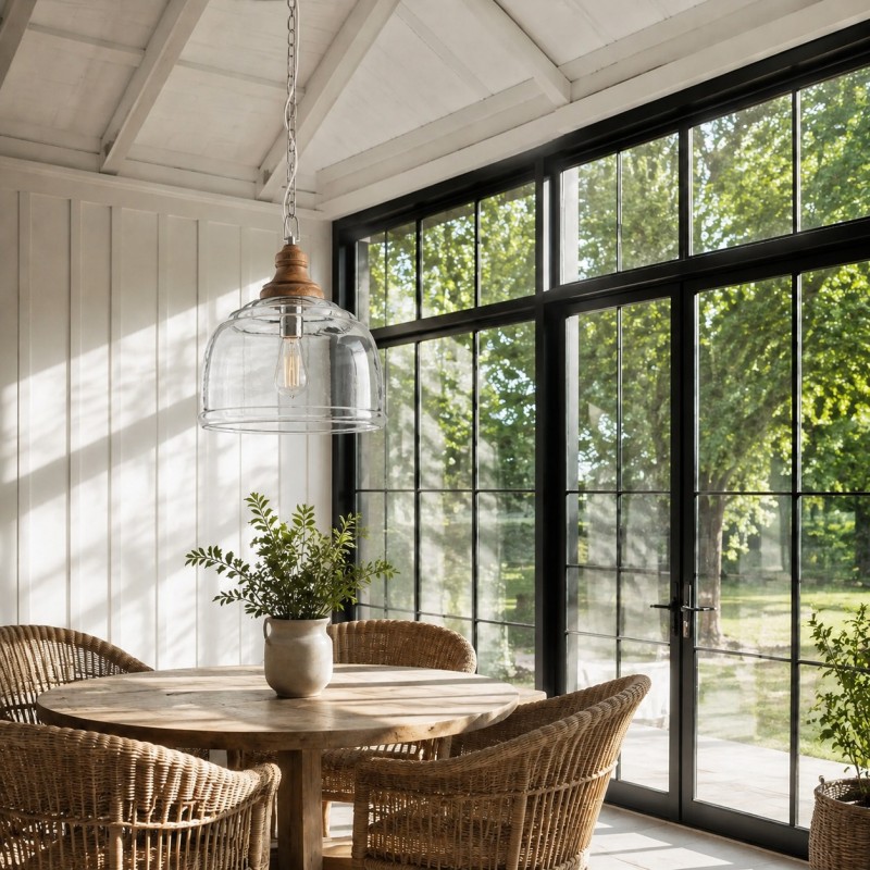Alexander Farmhouse Wood Accent Clear Glass Pendant Light