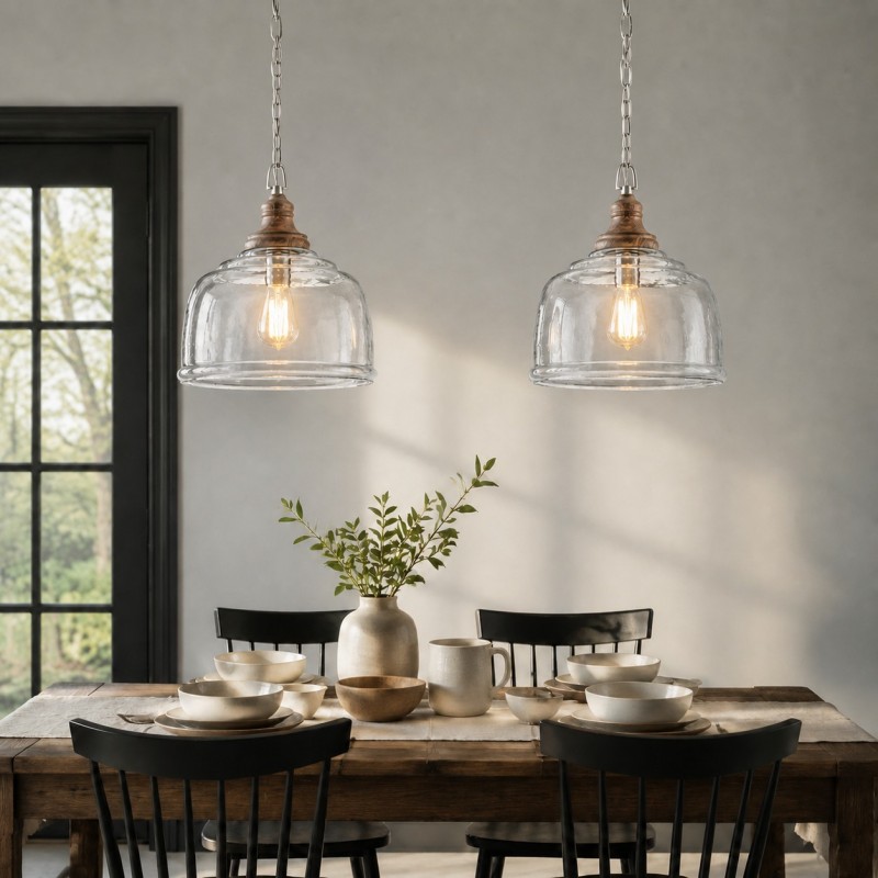 Alexander Farmhouse Wood Accent Clear Glass Pendant Light