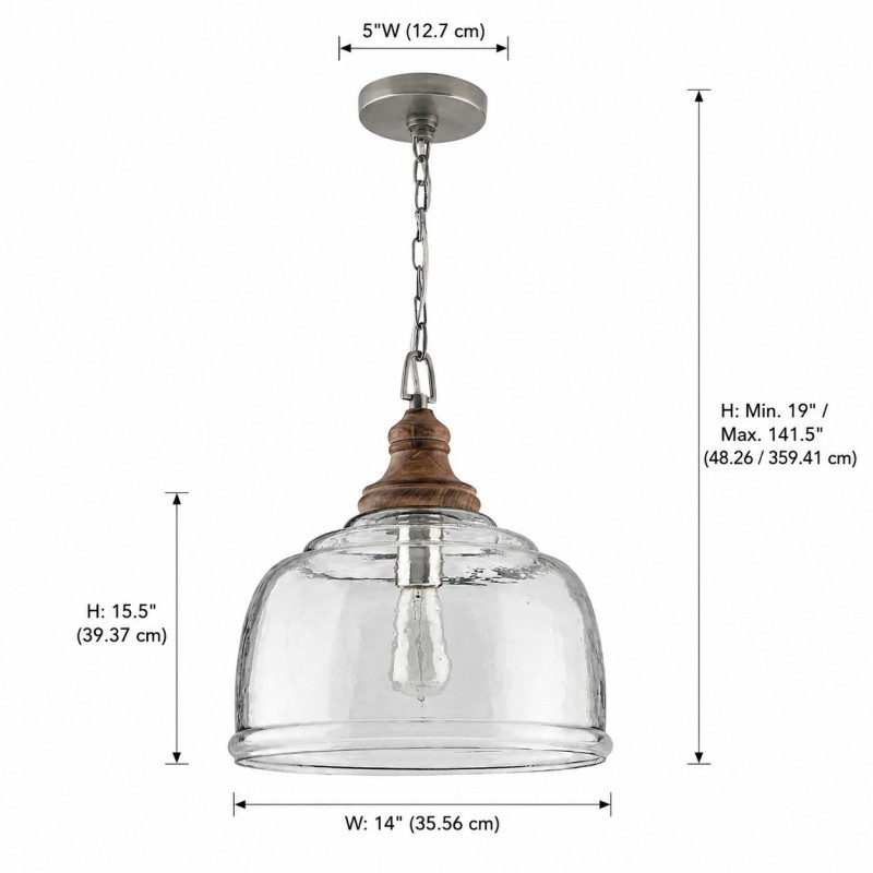 Alexander Farmhouse Wood Accent Clear Glass Pendant Light