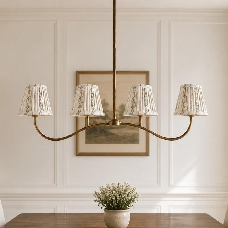Mirelle French Country Style Pleated Floral Fabric Linear Four-Light Pendant Light
