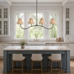 Mirelle French Country Style Pleated Floral Fabric Linear Four-Light Pendant Light