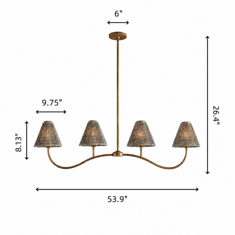 Mirelle French Country Style Pleated Floral Fabric Linear Four-Light Pendant Light