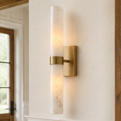 Tobias Modern Vertical Alabaster Tube Wall Sconce