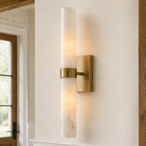 Tobias Modern Vertical Alabaster Tube Wall Sconce