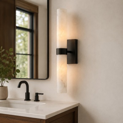 Tobias Modern Vertical Alabaster Tube Wall Sconce
