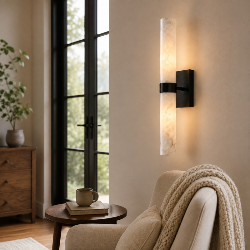 Tobias Modern Vertical Alabaster Tube Wall Sconce