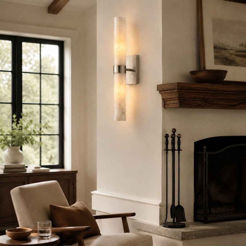 Tobias Modern Vertical Alabaster Tube Wall Sconce