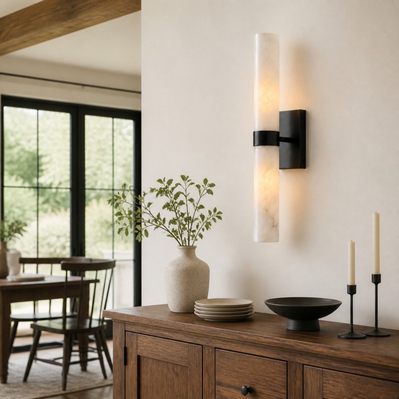 Tobias Modern Vertical Alabaster Tube Wall Sconce