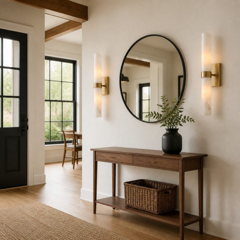 Tobias Modern Vertical Alabaster Tube Wall Sconce