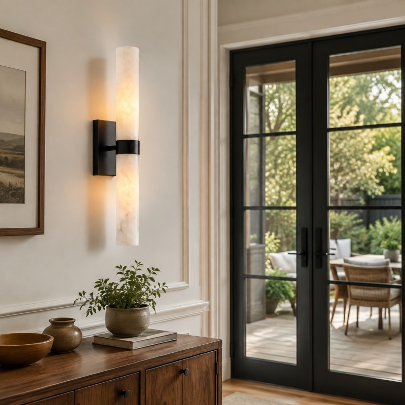 Tobias Modern Vertical Alabaster Tube Wall Sconce