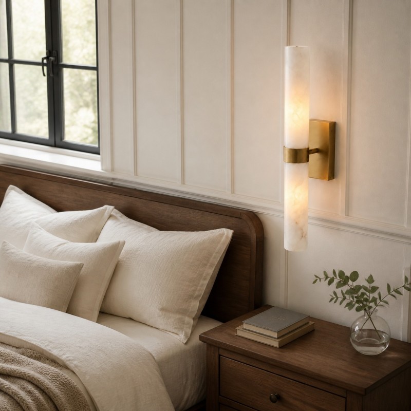 Tobias Modern Vertical Alabaster Tube Wall Sconce