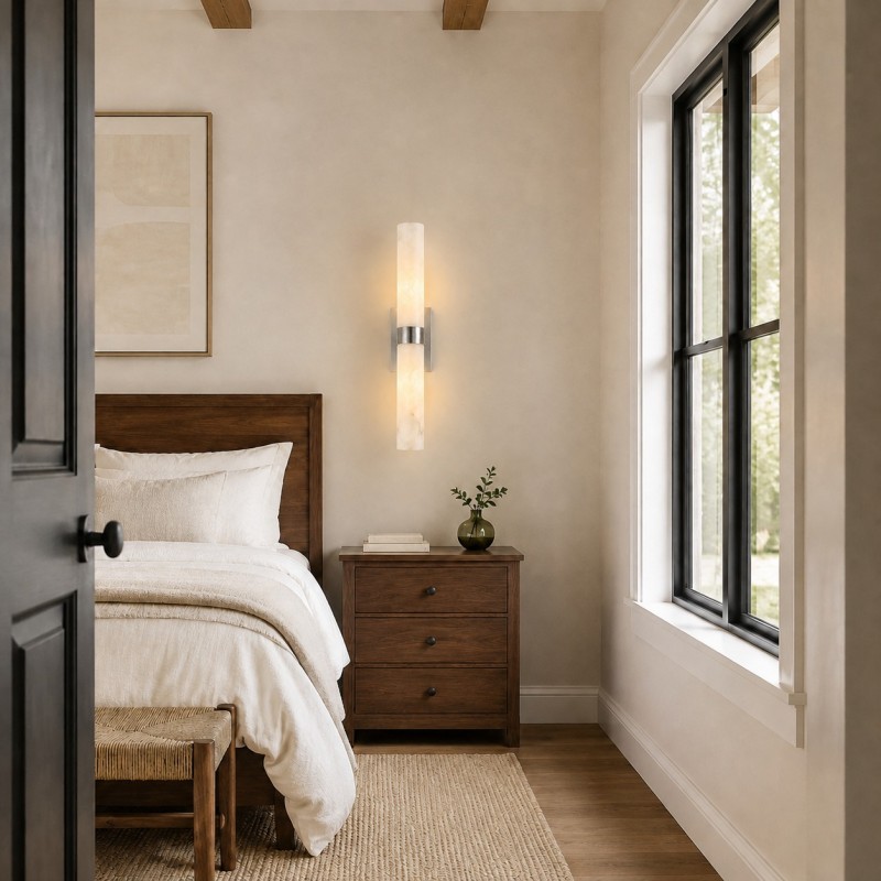 Tobias Modern Vertical Alabaster Tube Wall Sconce