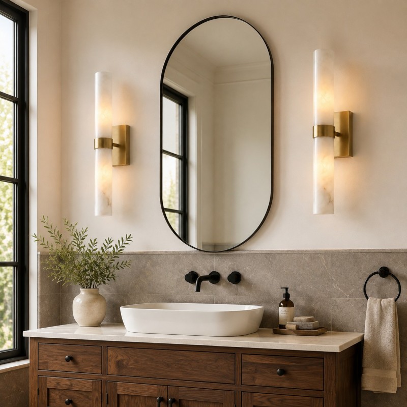 Tobias Modern Vertical Alabaster Tube Wall Sconce