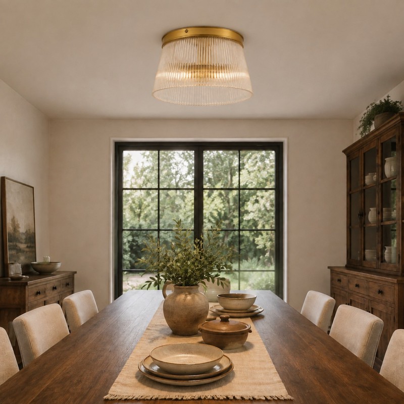 Lillian Farmhouse Ribbed Glass Drum Ceiling Light