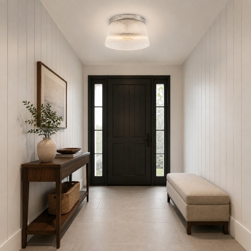 Lillian Farmhouse Ribbed Glass Drum Ceiling Light