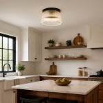 Lillian Farmhouse Ribbed Glass Drum Ceiling Light