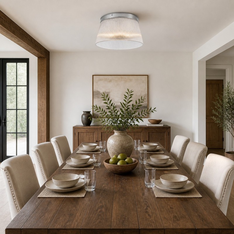 Lillian Farmhouse Ribbed Glass Drum Ceiling Light