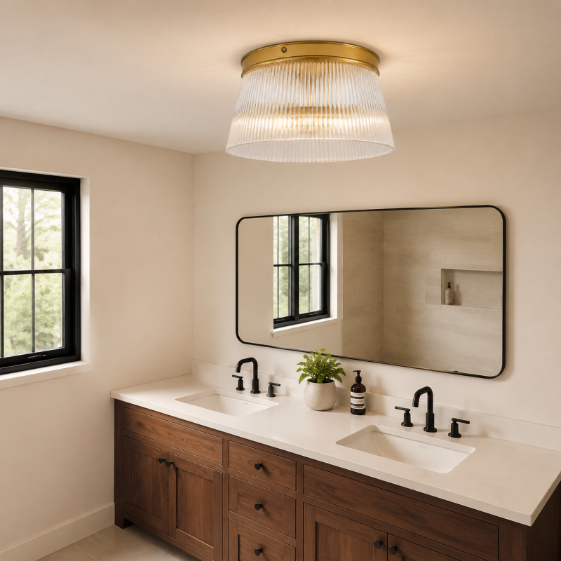 Lillian Farmhouse Ribbed Glass Drum Ceiling Light