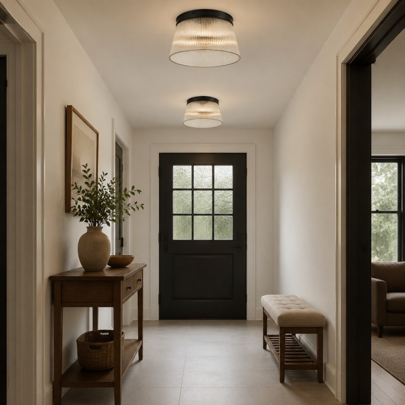 Lillian Farmhouse Ribbed Glass Drum Ceiling Light