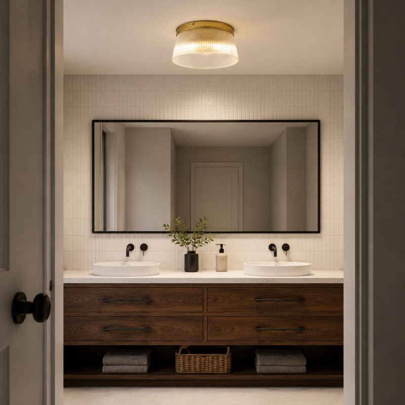 Lillian Farmhouse Ribbed Glass Drum Ceiling Light