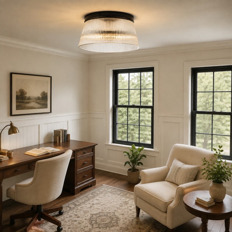 Lillian Farmhouse Ribbed Glass Drum Ceiling Light