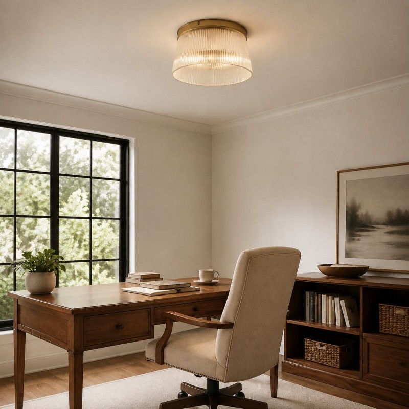 Lillian Farmhouse Ribbed Glass Drum Ceiling Light
