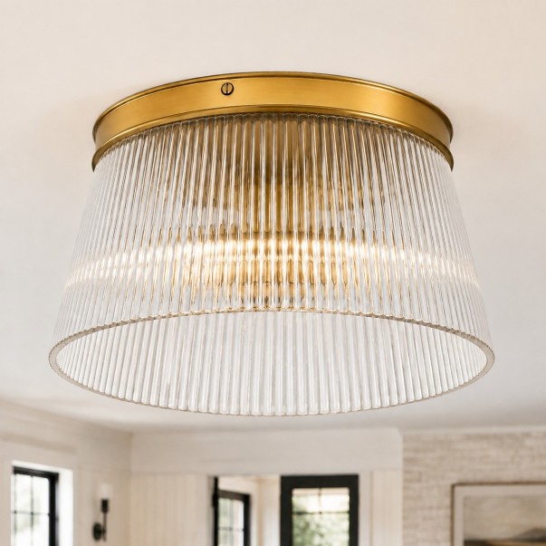 Lillian Farmhouse Ribbed Glass Drum Ceiling Light