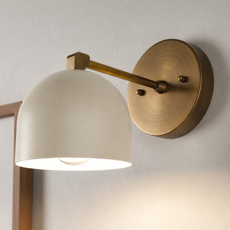 Verai Modern Industrial White Metal Dome Wall Sconce