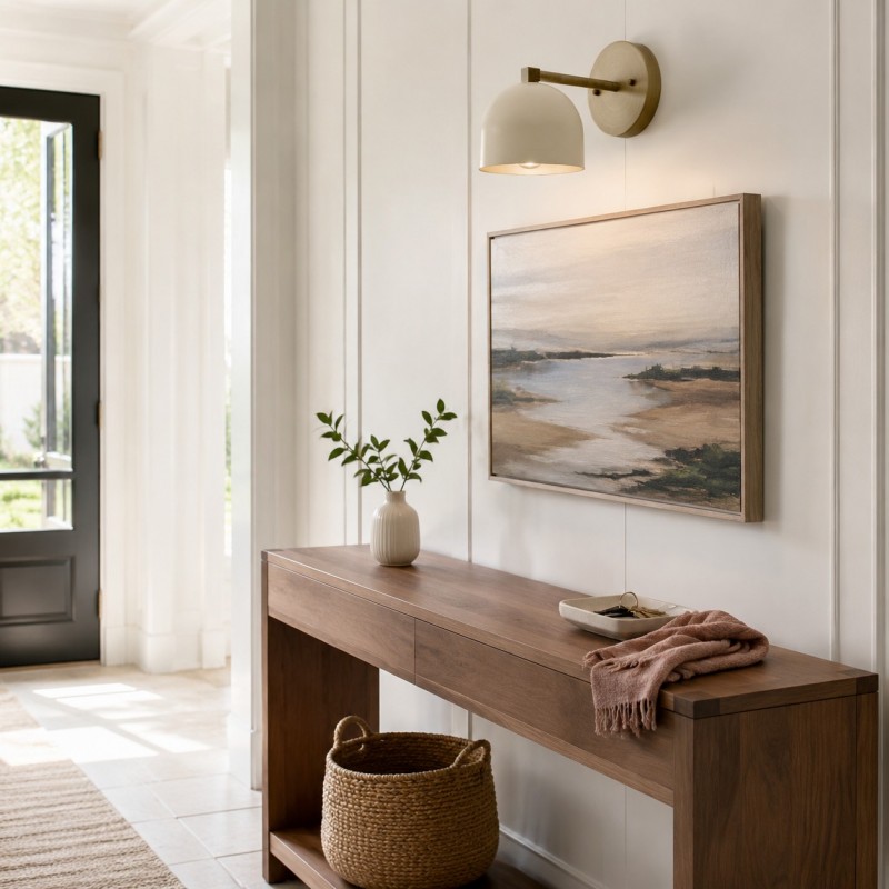 Verai Modern Industrial White Metal Dome Wall Sconce