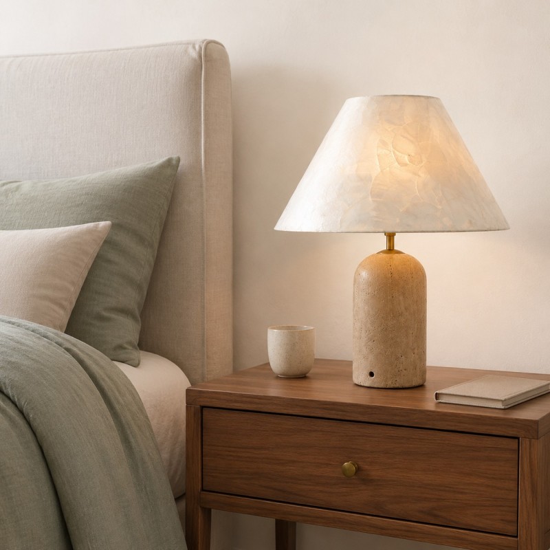 Mirar Wabi Sabi Faux Travertine Conical Shell Shade Table Light