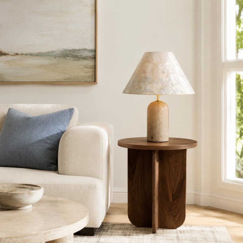 Mirar Wabi Sabi Faux Travertine Conical Shell Shade Table Light