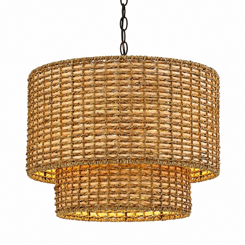 Harland Beachy Natural Rattan Double Drum Pendant Light