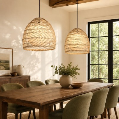 Clioan Bohemian Woven Rattan Pendant Light