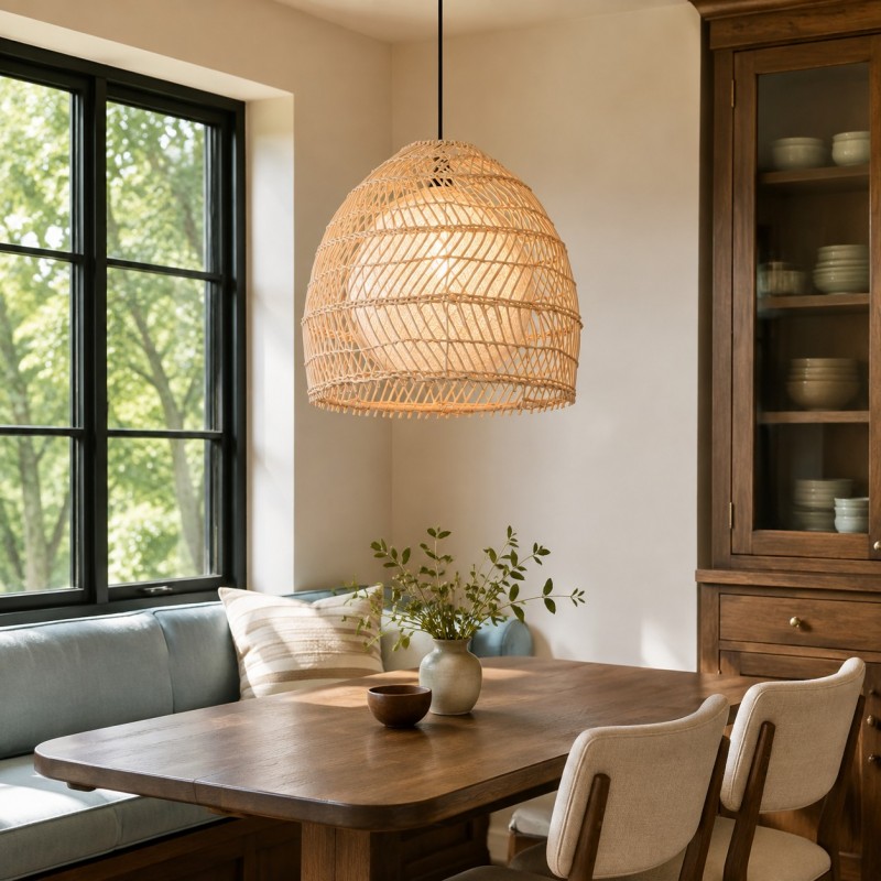 Clioan Bohemian Woven Rattan Pendant Light