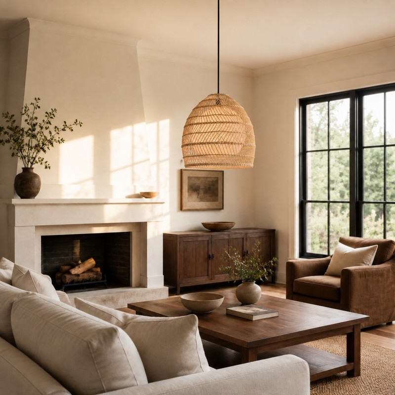 Clioan Bohemian Woven Rattan Pendant Light