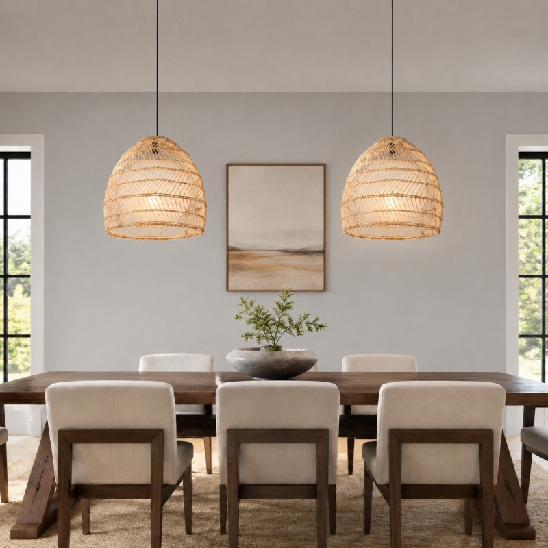 Clioan Bohemian Woven Rattan Pendant Light