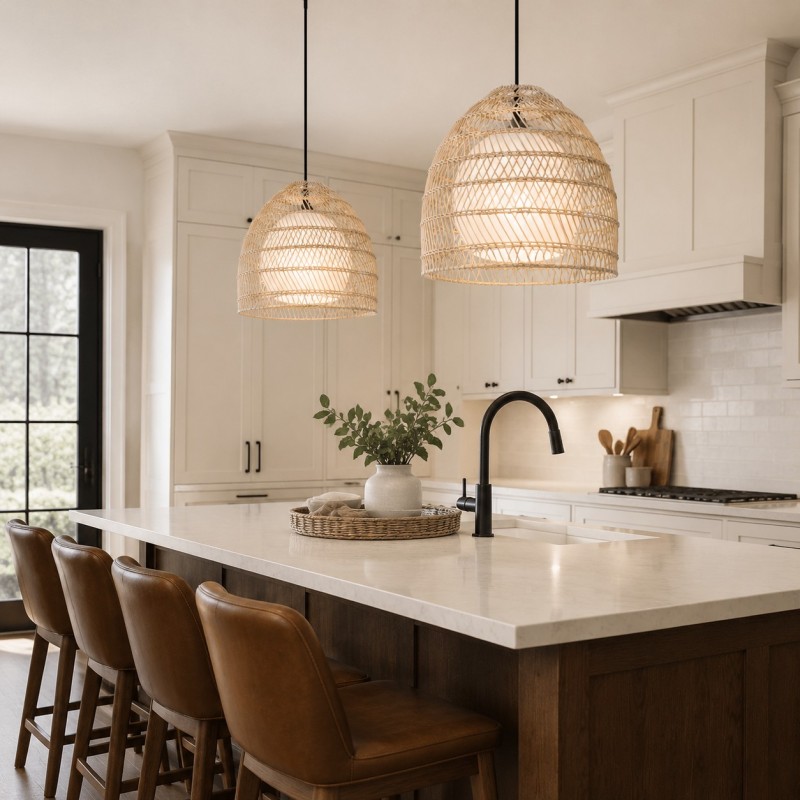 Clioan Bohemian Woven Rattan Pendant Light